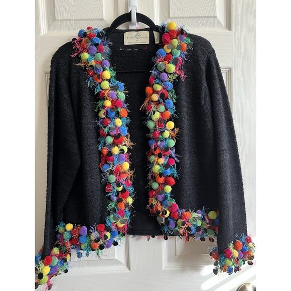 Design Options Sweaters - DESIGN OPTIONS By Philip & Jane Gordon Colorful Pom Pom Sweater Cardigan XL NWT